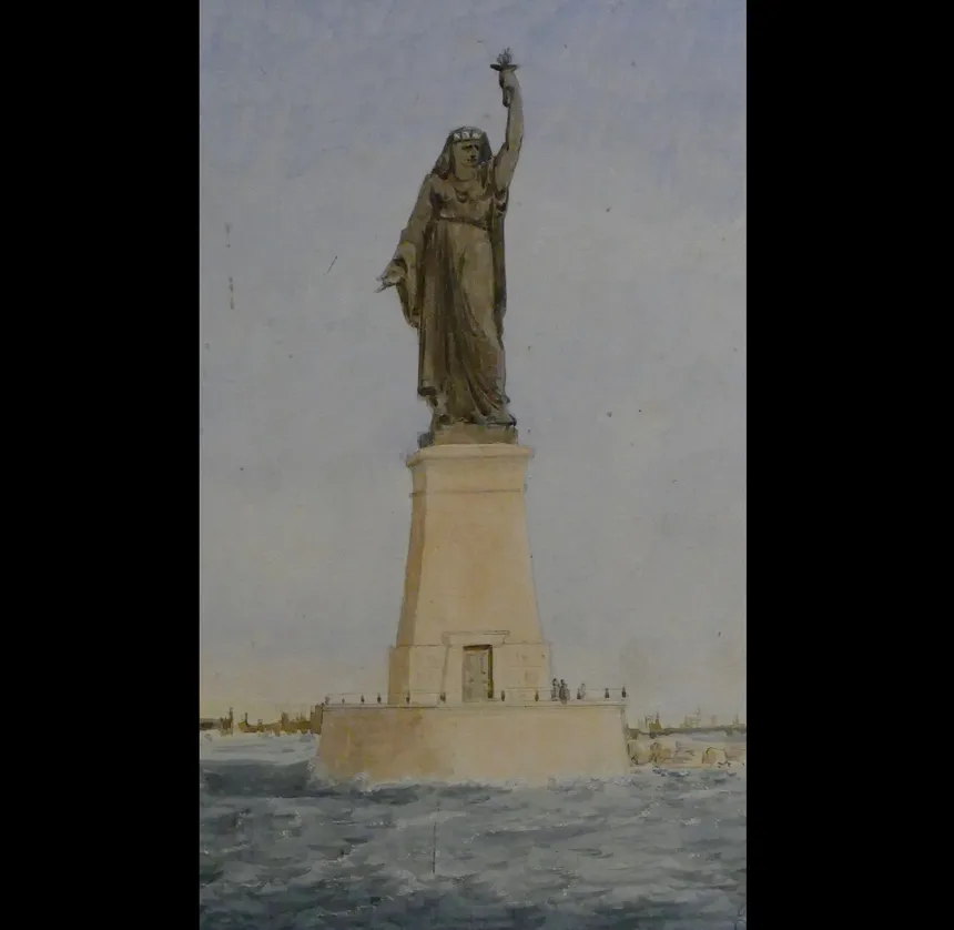 مجسمه آزادی آمریکا | طرح اولیه مجسمه آزادی که بارتولدی برای کانال سوئز طراحی کرده بود.
